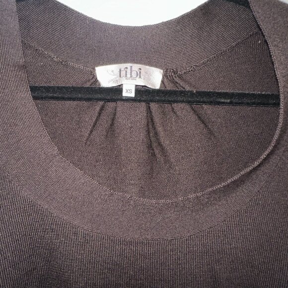 Dark Brown Wide Scoop Neck Sweater | Tibi Fine Knit Long Sleeve Pullover Minimal - Picture 5 of 5